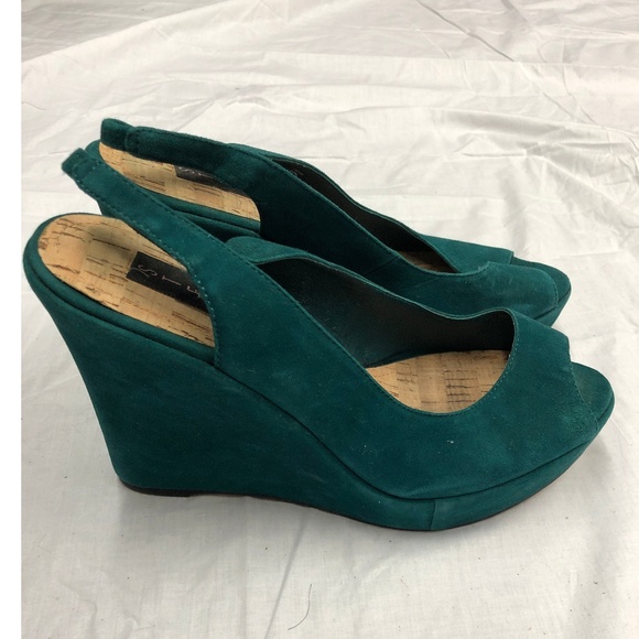 Steven By Steve Madden Shoes - Teal Suede Slingback Wedge